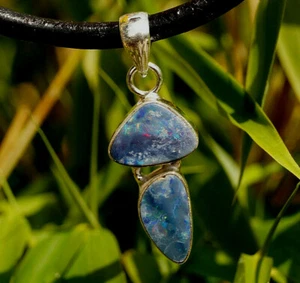 Design Kettenanhänger 925er Silber Boulder-Opal Blau Feueropal Anhänger Schlicht - Bild 1 von 12