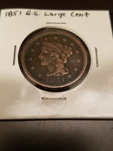 1851 Braided Hair Large Cent 1 Cent USA Münze sehr schöne Erhaltung - Bild 1 von 8