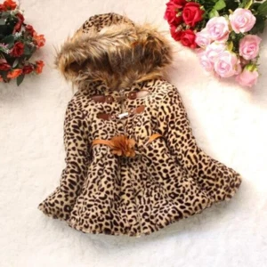 Baby Girls Kids Leopard Faux Fur Parka Warm Winter Jacket Outdoor Coat - Picture 1 of 7