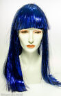 Wig Sepia Long Blue Metallic Tinsel Wig W/ Bangs 18" Cleo Style Costume Wig