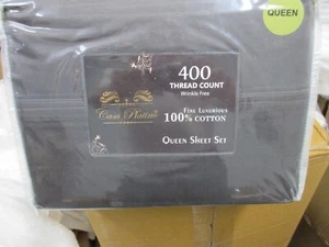 QUEEN SHEET SET CASA PLATINO  100% COTTON 400 COUNT BRAND NEW 18 IN DEEP DK GRAY - Picture 1 of 3