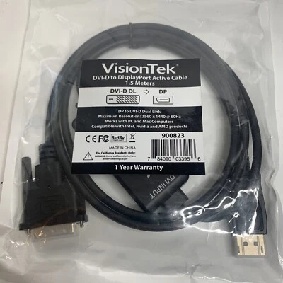 VisionTek 900823 DVI-D to DisplayPort Active Cable 1.5 Meters, PC and MAC - Image 1 of 4