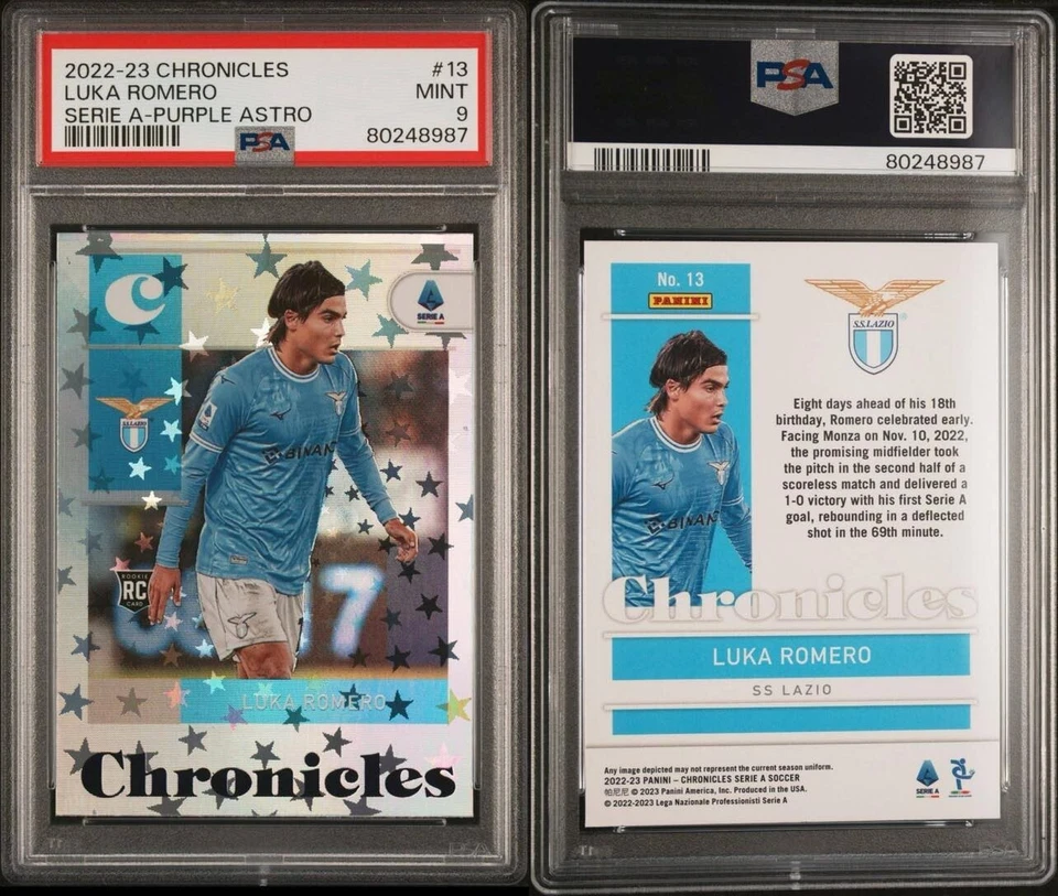Luka Romero RC, Purple Astro #13 - 2022-23 Panini Chronicles - PSA 9 MINT - Image 1 of 1