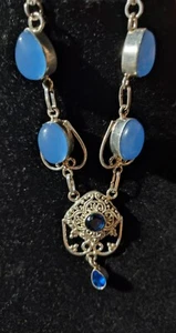 Blue Chalcedony, Sapphire Gemstone 9.25 Sterling Silver Necklace 18" - Picture 1 of 10