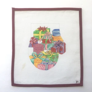 RENAISSANCE DESIGNS Handpainted Needlepoint Canvas Mitten Gift Box 18 Mesh FLAW - Picture 1 of 5