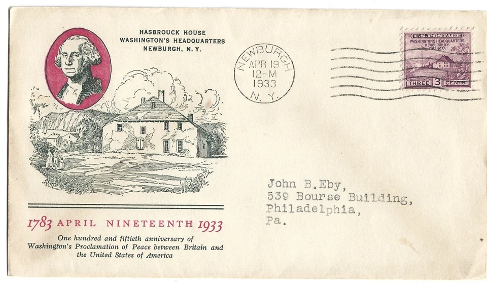 1933 FDC, PEACE OF 1783, NEWBURGH - Image 1 of 1