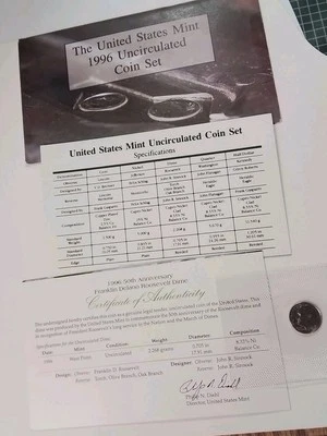 1996 P & D U.S. Mint UNCIRCULATED 11 Coin Set w/ OGP + 1996 W dime w/ COA - Image 1 of 4