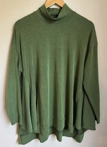 ALEMBIKA grünes Lagenlook Trapez Top mit Stehkragen gerippt Langarm Gr. XS - Bild 1 von 8