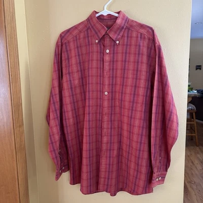 Men’s Talbots Red/Orange/Purple Plaid Button Down Cotton Shirt Size Medium - Image 1 of 4