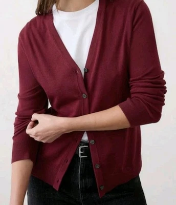 J Crew 栗色开衫毛衣羊绒羊毛纽扣 V 领女式 XS 码 — 第 1/4 张图片