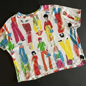 ZARA Crop Top Shirt Cotton Fashion Girls Print Women’s Sz L Blogger Favorite - Picture 1 of 7