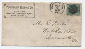 Cubierta de billete de 3 quilates Philadelphia PA 1870 Pennsylvania Railroad Co. [h.6904] - Imagen 1 de 3