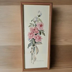 Vintage Kunstdruck von ROSALIND OESTERLE Rosenstrauß gerahmt & mattiert 21" x 9" - Bild 1 von 5
