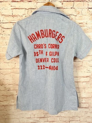 Camisa de Bowling Vintage Terciopelo Rojo Hierro Sobre Hamburguesas Nat Nast Rockabilly Mujer M Foto 1 de 4