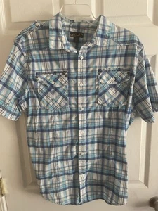 Camisa para hombre Helix azul a cuadros manga corta con botones XL delgada - Imagen 1 de 3