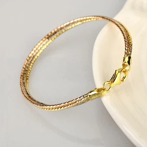 18K Yellow Gold Italian Diamond-cut Bracelet Laser-cut Elastic Bracelet - Picture 1 of 11