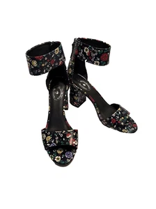 Brooks Brothers W-9 Schuhe bunte Blumen Blockabsatz Sandalen schwarz NEU - Bild 1 von 11