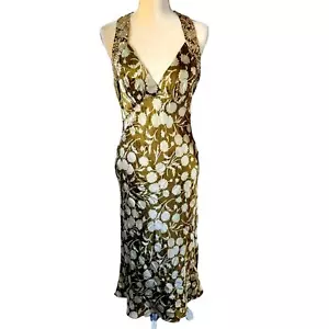 Vestido Vera Wang Verde Estampado Floral Cintura Imperio Talla 10 Seda - Imagen 1 de 8