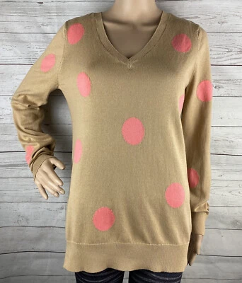 Ann Taylor LOFT туника свитер средний коричневый розовый горошек тонкий вязаный 100% хлопок - Изображение 1 из 4