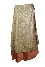 Gypsy Vintage Silk Wrap Skirt 2 Layer Reversible Printed Beach Sarong Dress 