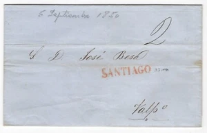 Chile 1850 Präphilateliestempel SANTIAGO nach VALPARAISO auf Faltbrief - Bild 1 von 1