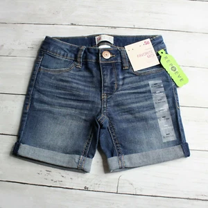 So Girl's Denim Blue Jean Shorts Size 7 Mid Rise Midi Adjustable Waist - Picture 1 of 4
