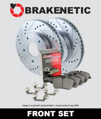 FRONT BRAKENETIC Sport Drill Slot Brake Rotors + Ceramic Pads BSK76225 - Image 1 of 2