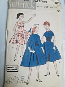 Dress Duster Coat Butterick Sewing Pattern 8103 Girls 12 Cut VTG 50's Fit Flare - Picture 1 of 6