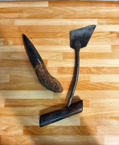 Antique Garden Tool Dibble Dibbler Bulb Seed Planter And Angled Tobacco Cutter Cover