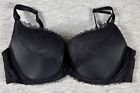 Push Up Lace Bra Underwired Semi Sheer Womens Size 42D Black