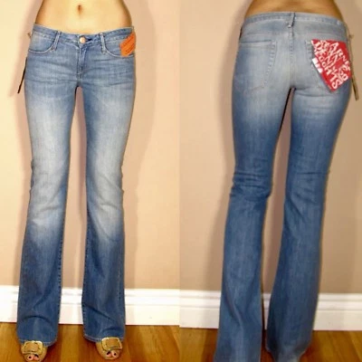 Pantalones de mezclilla de tiro bajo vintage cosidos Ali Y2K de $195 Dudley Light 24 25 26 Foto 1 de 4