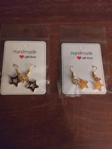 Brand New Women's/Girls Pair Of 2 Golden Star Jewerly Earrings Handmade W... - Picture 1 of 4