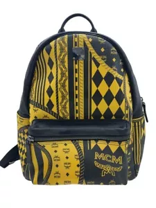 MCM Baroque Print Backpack in Viestos Yellow/Black - Picture 1 of 11