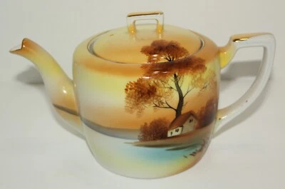 Antique Noritake Tree in the Meadow Hand Painted Covered Teapot - 5" x 8.5" - Image 1 of 4