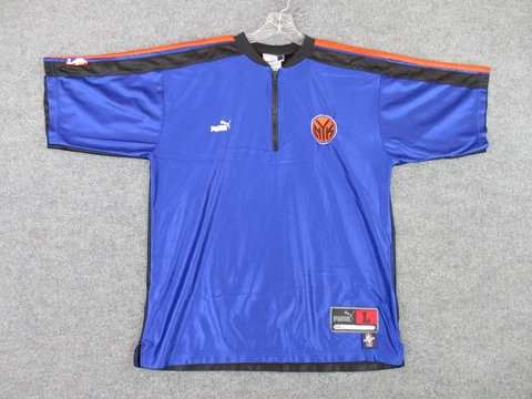 Vintage New York Knicks Shirt Adult L Blue Shooting NBA Basketball Puma USA 90s Cover