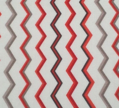 19" Soho by Studio 8 Quilting Treasures Tomato Red Taupe Gray Chevron Stripe - Image 1 of 3