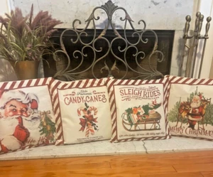 4pc Decorative Christmas Candy Canes Santa Reindeer Sled Throw Pillow Covers - Picture 1 of 5