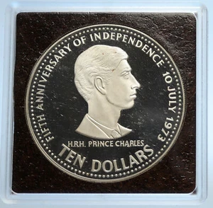 1978 BAHAMAS Large VINTAGE Old PRINCE CHARLES Proof Silver $10 Coin i112739 - Picture 1 of 3