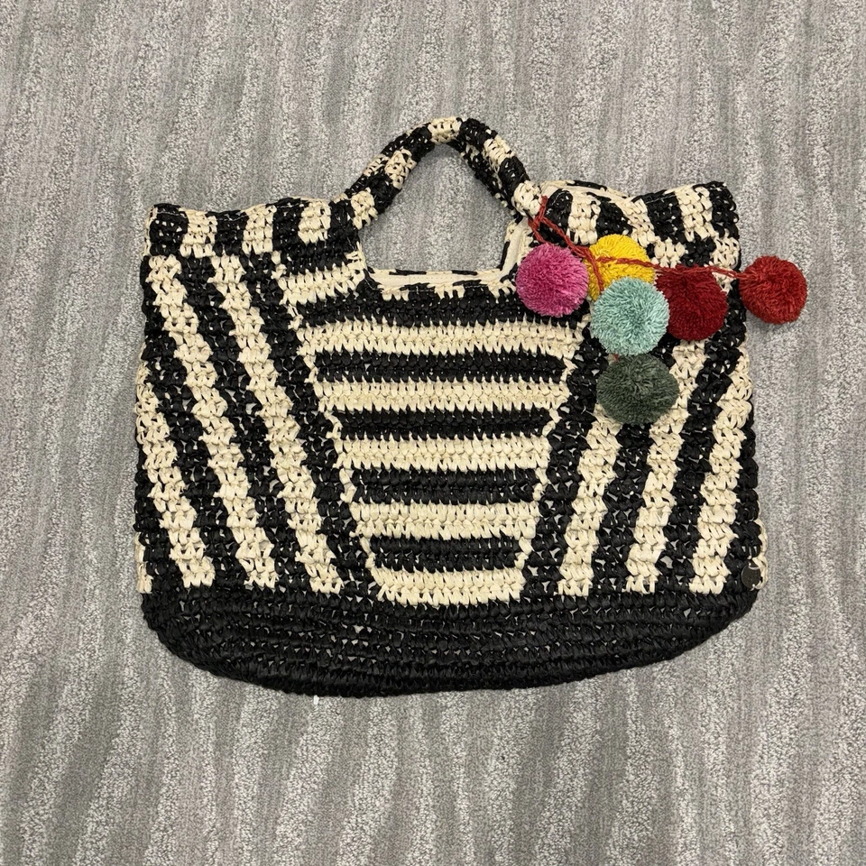 Bolso de Mano de Playa Billabong Talk To The Palm Negro Rayas Pom Pom  Foto 1 de 4