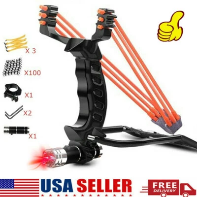 Professional Folding Slingshot Set Hunting High Velocity Catapult w/ Wrist Laser