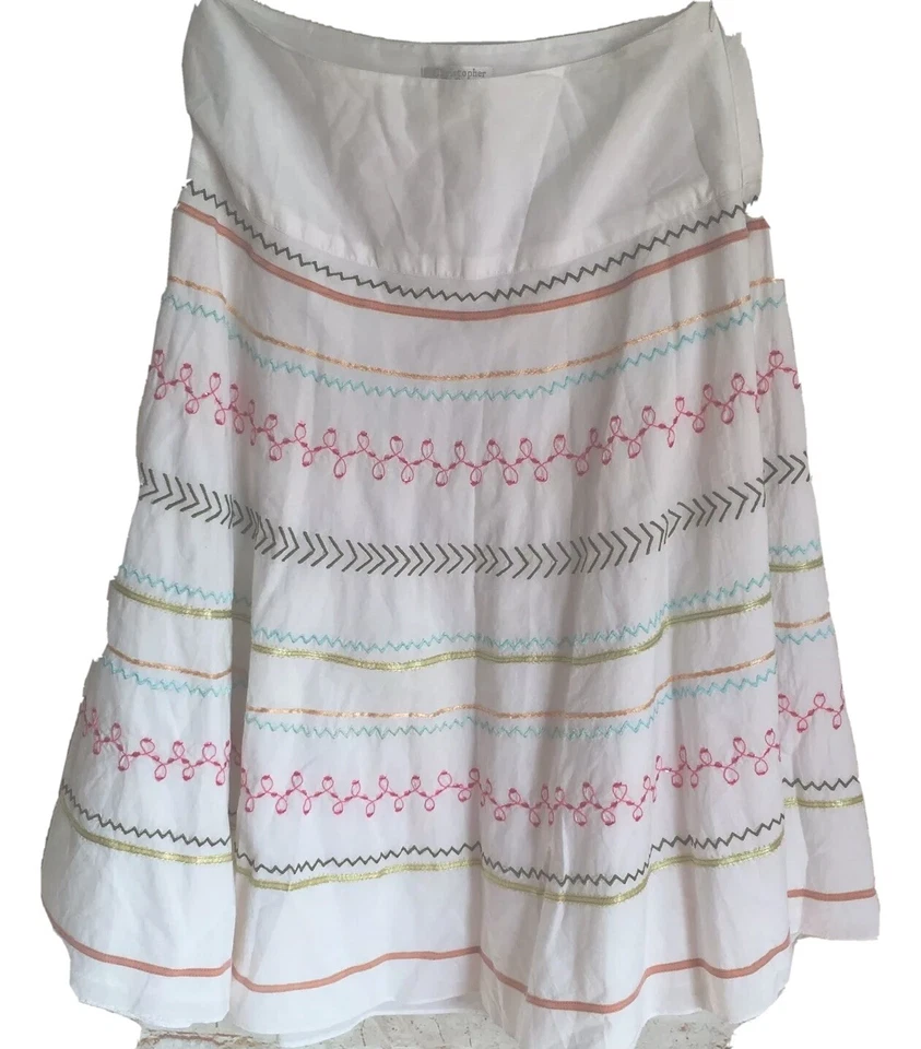 Christopher & Banks Women's Size 6 White Embroidery Sequin Cotton Flare Skirt - Image 1 of 4