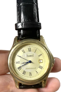 Stauer Metropolitan Polished Gold Fused Stainless Steel Watch Blue Hands - Picture 1 of 7