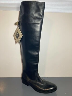  Botas Frye MELISSA de couro preto com zíper lateral acima do joelho EUA 8 M NOVAS - Imagem 1 de 4