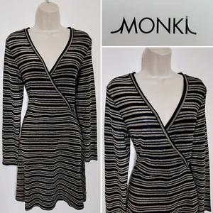 MONKI Black Gold Silver Striped Fine Knit Dress Size Small BNWT Party Evening - Picture 1 of 10