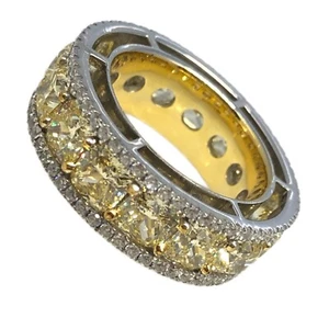 Chunky Canary Yellow Cushion Simulated Diamond Eternity Band Ring 14k Gold Wide - Picture 1 of 17