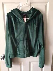 Victoria’s Secret Emerald Green Crop Zip Hoodie Velour Plush Jacket Size XL - Picture 1 of 6