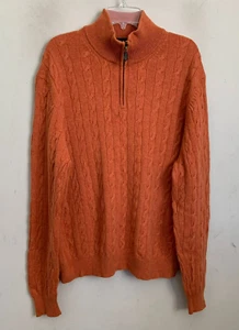 Brooks Brothers Sweater Lamb Wool Orange 1/4 Zip Cable Knit Pullover Size XL - Picture 1 of 7