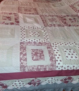 Edredón Oueen Talla 99 X 81 Borgoña Y Crema Cottagecore Grandmacore Countrycore  - Imagen 1 de 7