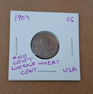 USA 1 Cent~ Lincoln Wheat Penny 1909 ~*VG~ Coin  - Picture 1 of 6