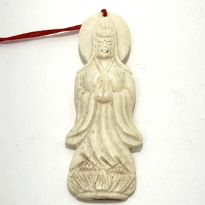 Hand Carved White Jade 3.5” X 1” Buddhist Prayer Pendant Vintage Organic Jewelry - Picture 1 of 12